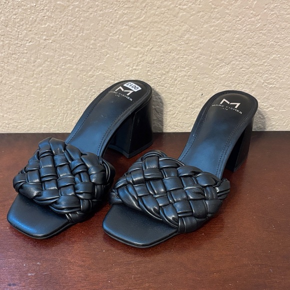 Marc Fisher Nahea Black Braided Leather Heeled Mule Sandals Women’s 5 - Picture 1 of 8